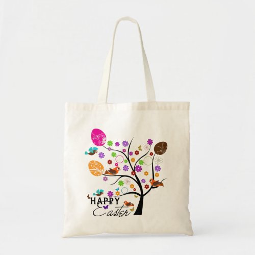 Colorful Retro Tree With Easter Eggs  Birds 2 Tote Bag