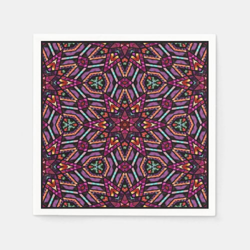 Colorful Retro Turkish Mosaic Kaleidoscope Pattern Napkins