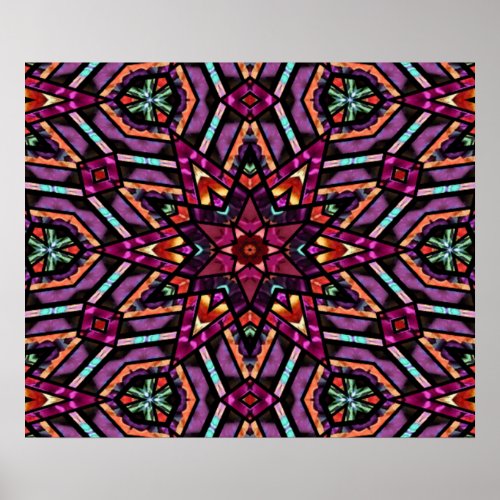 Colorful Retro Turkish Mosaic Kaleidoscope Pattern Poster
