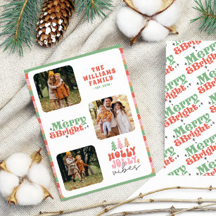 Colorful Retro Typography Chic Family Christmas Holiday Card