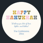 Colorful Retro Typography Hanukkah Classic Round Sticker<br><div class="desc">Cute and colorful Hanukkah greeting with fun retro typography. Personalize with your favorite greeting!</div>