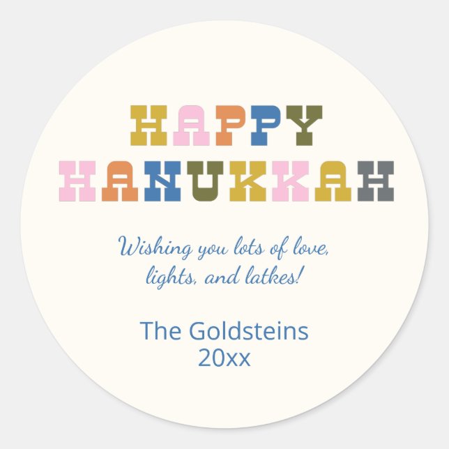 Colorful Retro Typography Hanukkah Classic Round Sticker (Front)