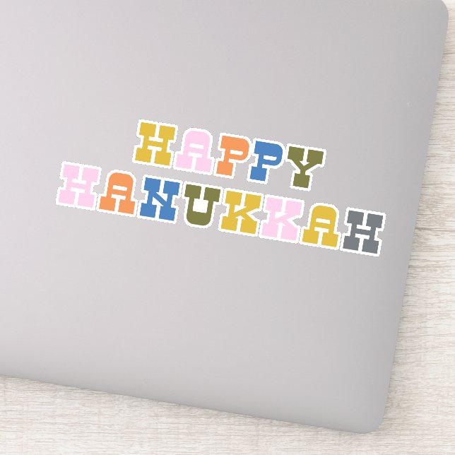 Colorful Retro Typography Hanukkah Sticker (Detail)