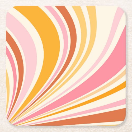 Colorful retro vibes square paper coaster