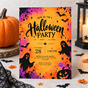 Colorful Retro Vibrant Halloween Party Invitation