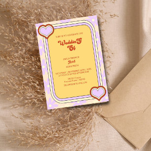 colorful retro vintage 70s wedding invitation