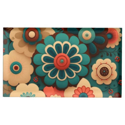 Colorful retro vintage flowers place card holder