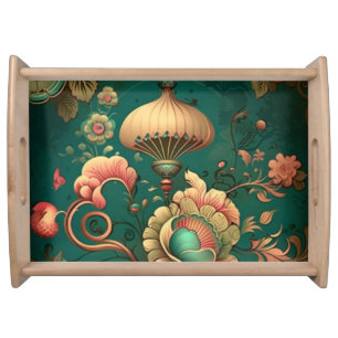 Colorful retro vintage flowers serving tray