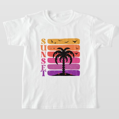 Colorful Retro Vintage Sunset Island Kids T_Shirt