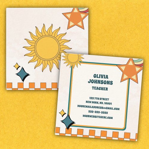 Colorful Retro Vintage Theme School Teacher Square Business Card