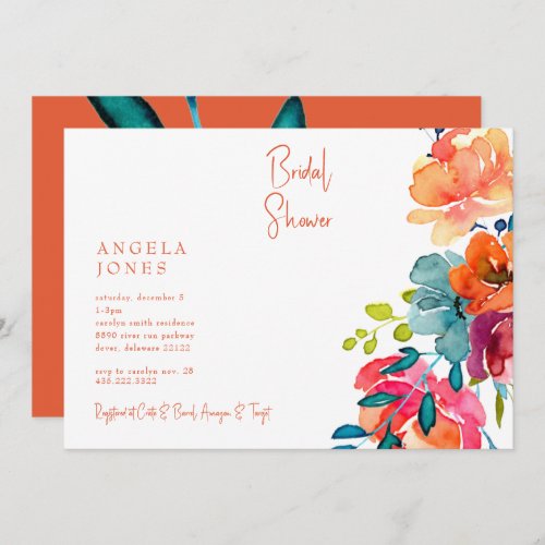 Colorful Retro Watercolor Floral Bridal Shower Invitation