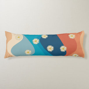 Colorful Retro Waves & Daisies Pattern Body Pillow