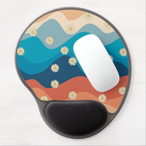 Colorful Retro Waves  Daisies Pattern Gel Mouse Pad