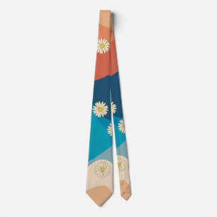 Colorful Retro Waves & Daisies Pattern  Neck Tie