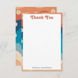 Colorful Retro Waves & Daisies Pattern Thank You Card
