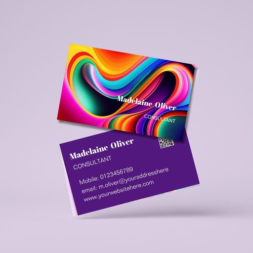 Colorful Retro Waves Modern QR Code Business Card