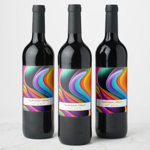 Colorful Retro Waves Modern Wine Label