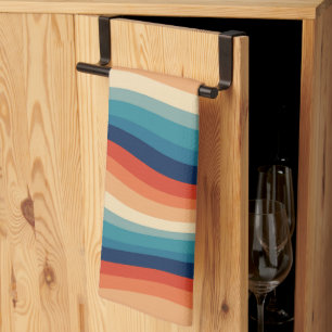 Colorful Retro Waves Vintage Kitchen Towel