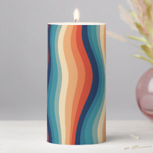 Colorful Retro Waves Vintage Pillar Candle