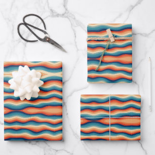 Colorful Retro Waves Vintage Wrapping Paper Sheets