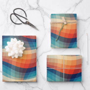 Colorful Retro Waves Vintage Wrapping Paper Sheets