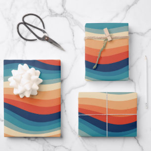 Colorful Retro Waves Vintage Wrapping Paper Sheets