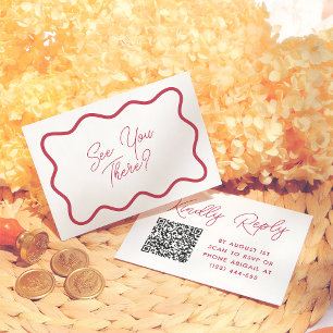 Colorful Retro Wavy Frame QR Code Wedding RSVP Enclosure Card