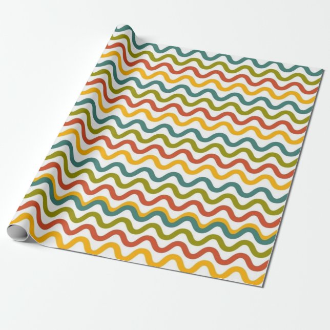 Colorful Retro Wavy Line Pattern Wrapping Paper (Unrolled)