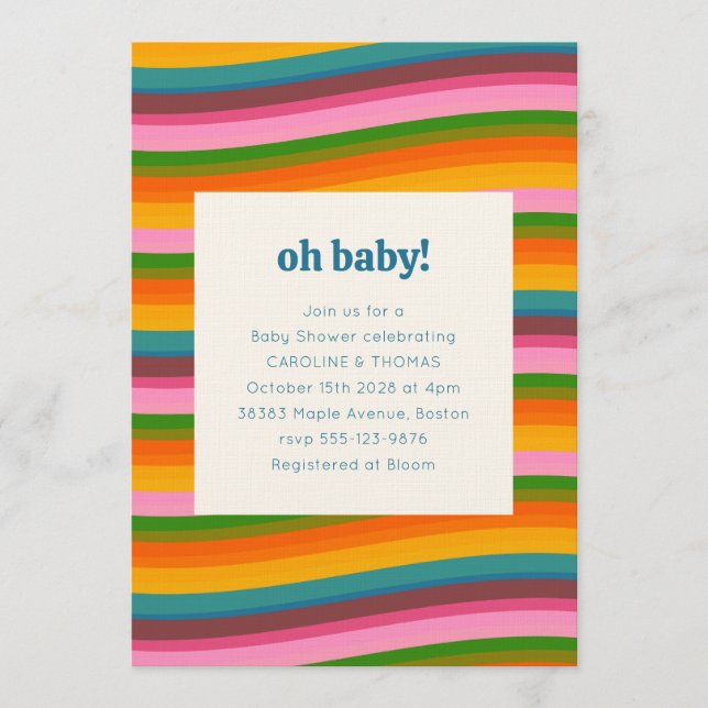 Colorful Retro Wavy Stripes Baby Shower Party Invitation (Front)
