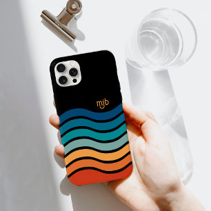 Colorful Retro Wavy Stripes Pattern with Monogram iPhone 15 Plus Case