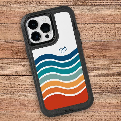 Colorful Retro Wavy Stripes Pattern with Monogram OtterBox iPhone 14 Pro Max Case