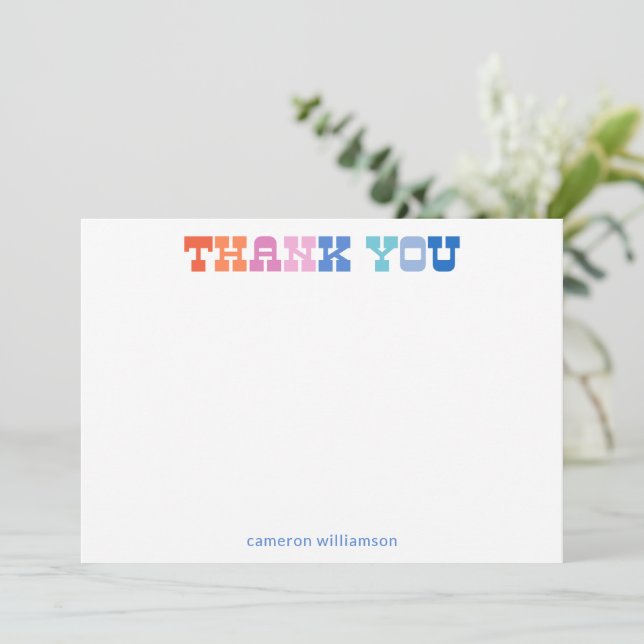 Colorful Retro Western Typography Personalized  Thank You Card (Standing Front)