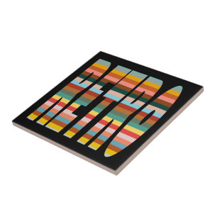 Colorful Retro Word Stripes Ceramic Tile