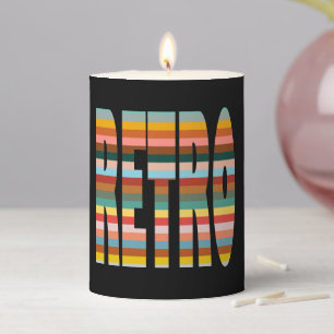 Colorful Retro Word Stripes Pillar Candle