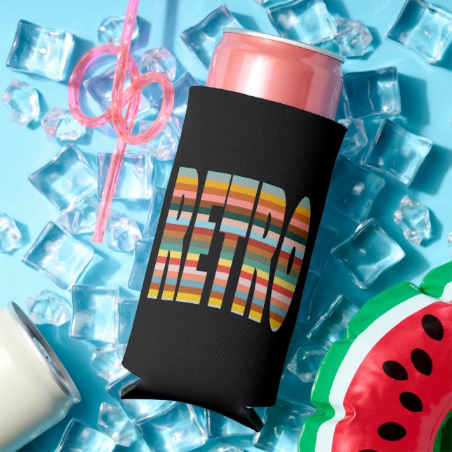 Colorful Retro Word Stripes  Seltzer Can Cooler (In Situ Summer)