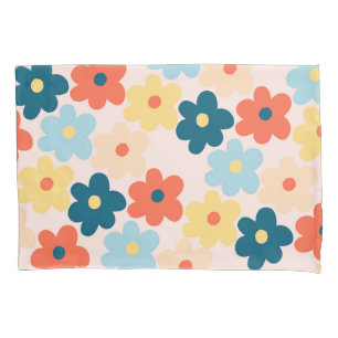 Colorful Retro Y2K Playful Blossom Tropical Floral Pillow Case