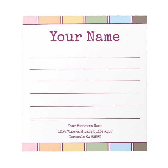 Colorful Retro Your Name Lined  Notepad (Front)