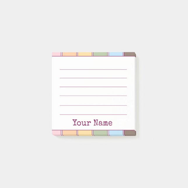 Colorful Retro Your Name Lined  Post-it Notes (Front)