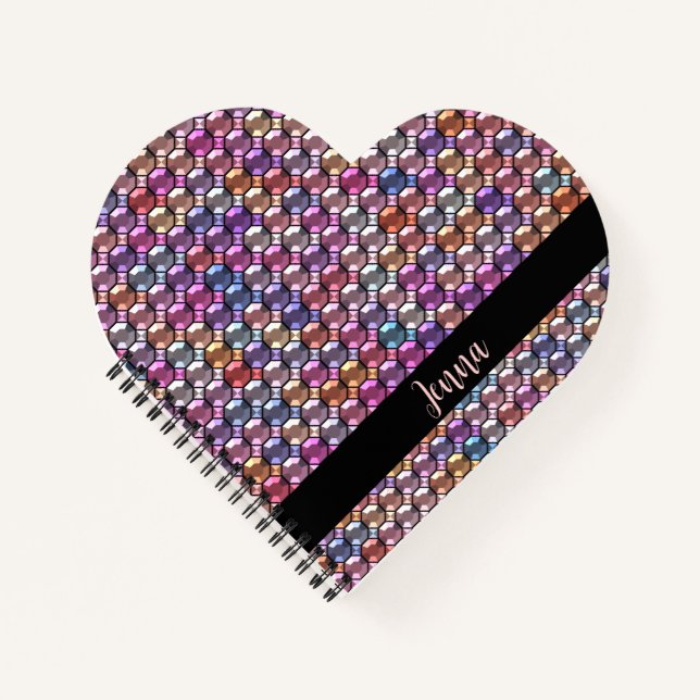 Colorful Rhinestone with custom name Notebook (Front)