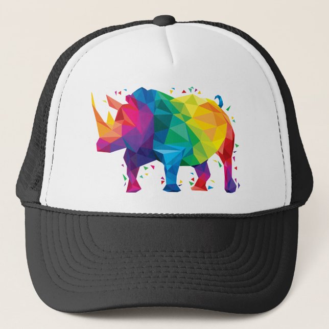 Colorful Rhino Illustration Trucker Hat (Front)
