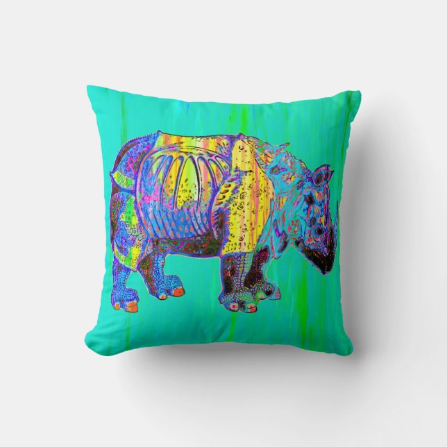 Colorful Rhino Pillow (Front)