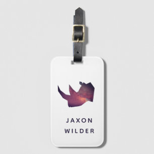 Colorful Rhino Silhouette Cloud Watercolor Luggage Tag