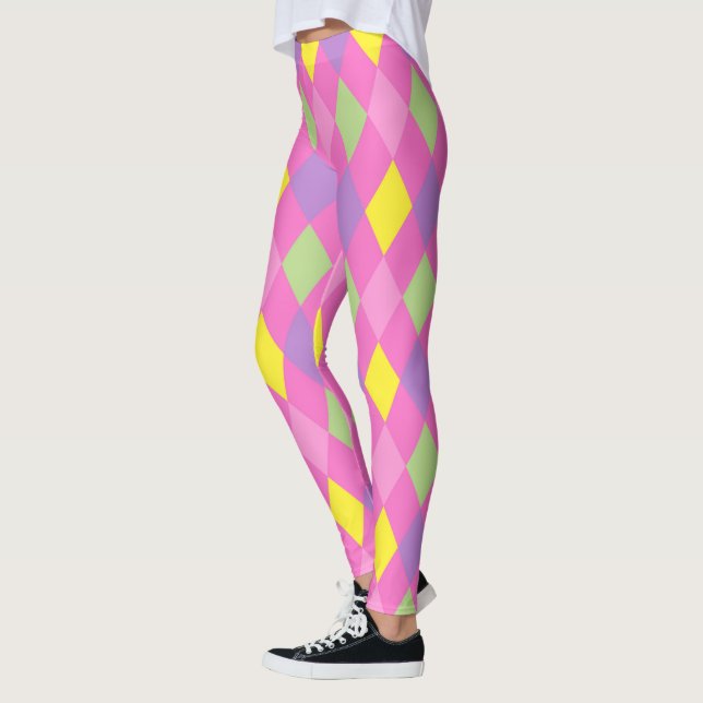 Colorful Rhombuses Geometric Harlequin Carnival Leggings (Left)