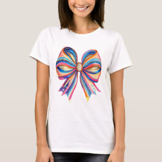 Colorful Ribbon Bow T-Shirt – Elegant and Artistic