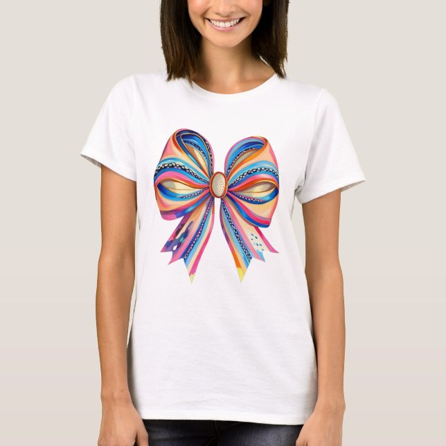 Colorful Ribbon Bow T-Shirt – Elegant and Artistic (Front)