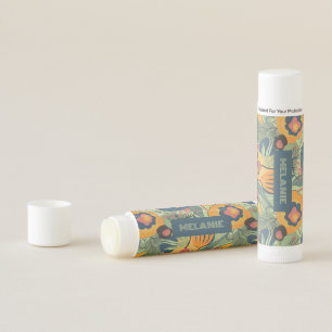 Colorful, rich earth tones, exotic flowers pattern lip balm