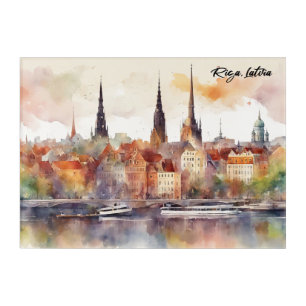 Colorful Riga Latvia Baltic Watercolor Acrylic Print