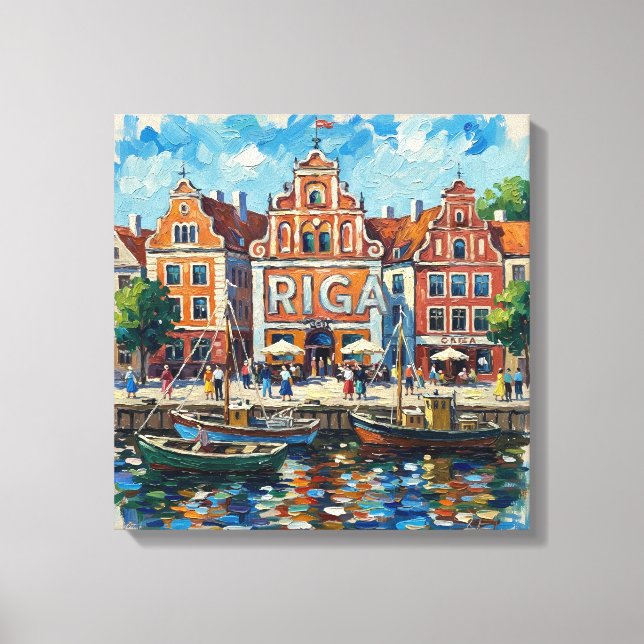 Colorful Riga Waterfront Cityscape Canvas Print (Front)