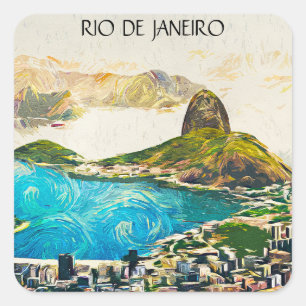 Colorful Rio de Janeiro Brazil City Painting Square Sticker