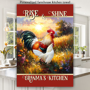 Colorful Rise and Shine Rooster Kitchen Towel